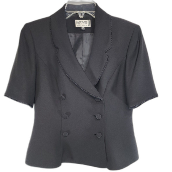Vintage Kasper A.S.L. Petite Black Short Sleeve Dress Jacket Size 6P - Picture 1 of 10